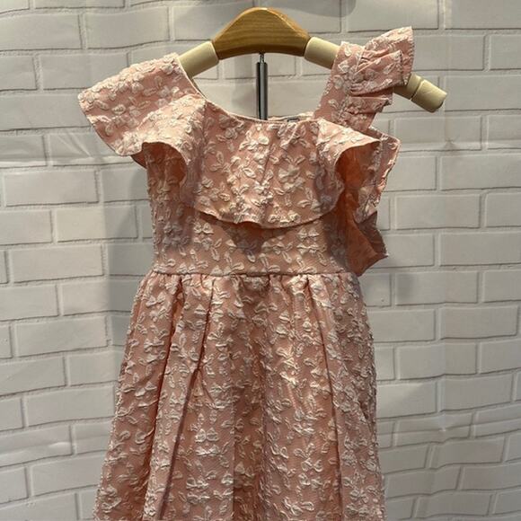 Girls Size 120 US 6-7Y Pink Floral Asymmetrical Aline Dress Easter Bridal Church - Picture 4 of 12